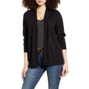 Madewell Bradley Open Front Cardigan Sweater Black Women M Pockets Cotton Casual